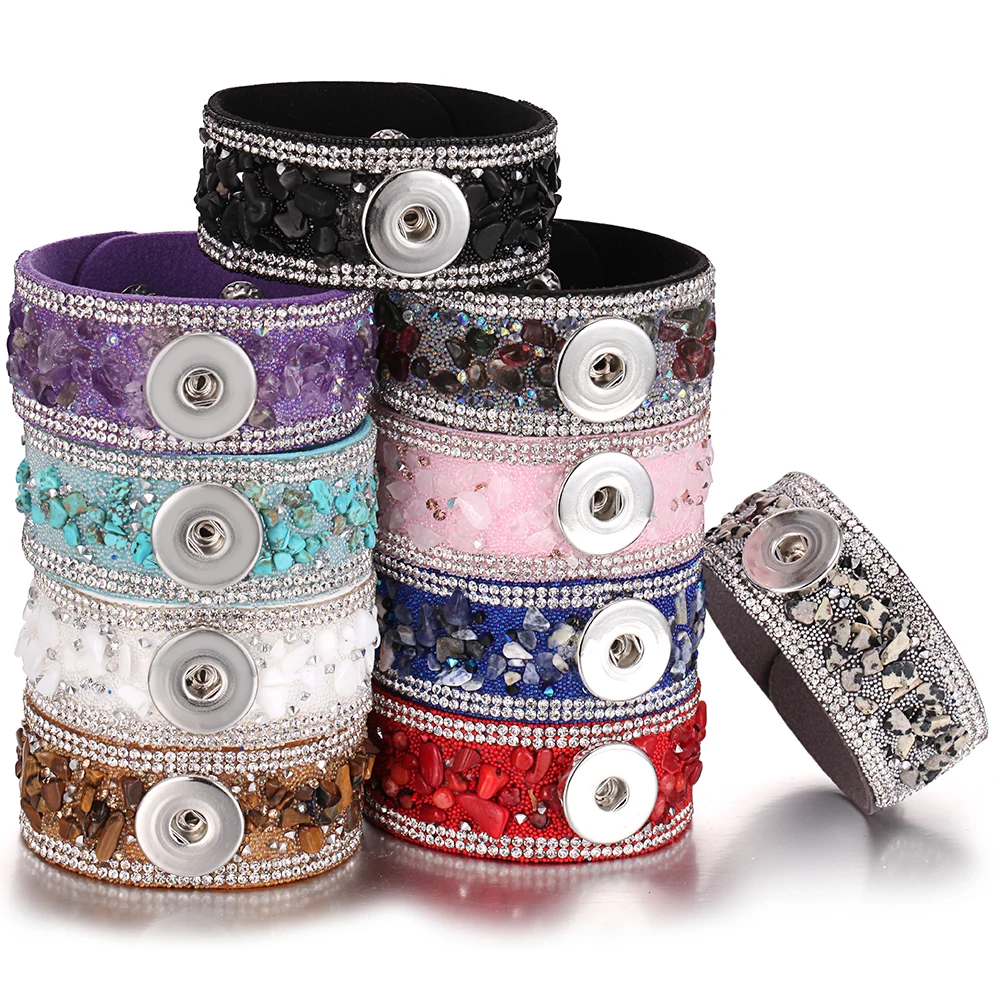 Винтажный кожаный браслет с бусинами черный кнопками 18 мм богемный 2020|Браслеты