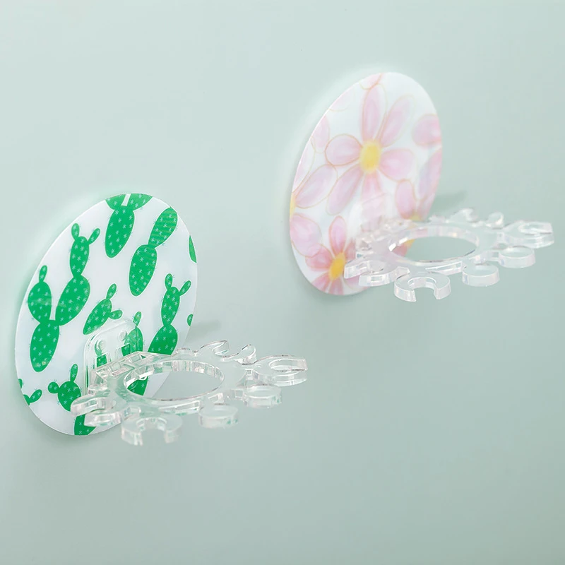 

Plastic Punch-free Toothbrush Holder Multifunction Toothpaste Storage Rack Strong Suction Round Flower Bathroom Organizer Shelf