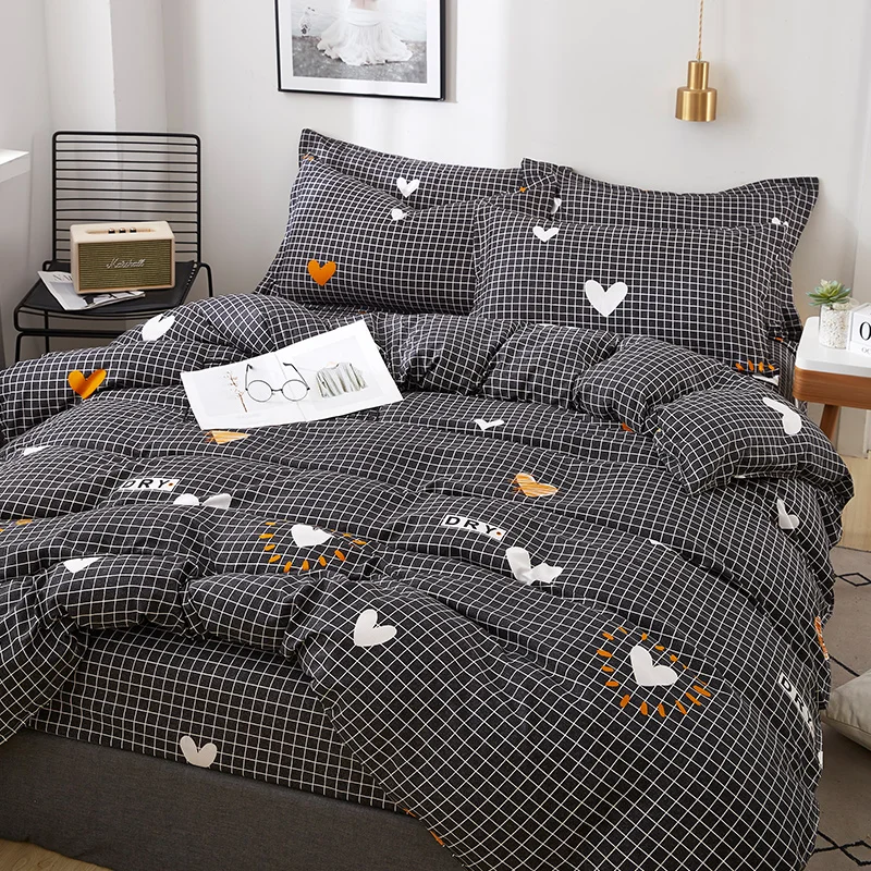 

Couple's Denim Net Red-Quilt Cover Bedding Double Bed Sheet Student Dormitory Single Three-Piece Set