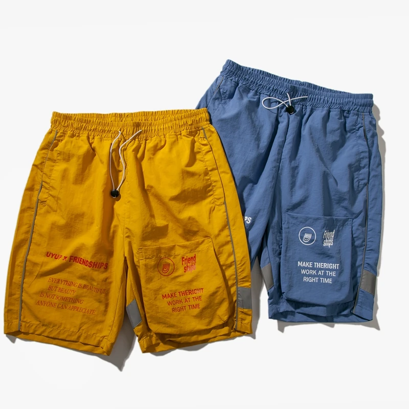 Мужской с принтами с буквами карго шорты Уличная светоотражающая лента для мужчин s легкий полиэстер