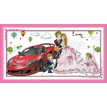 

Charactor Patterns Cross Stitch Kit DMC Let's Married Printed Canvas14CT Fabric Counted Embroidery Kit Wedding Gift Home Decor