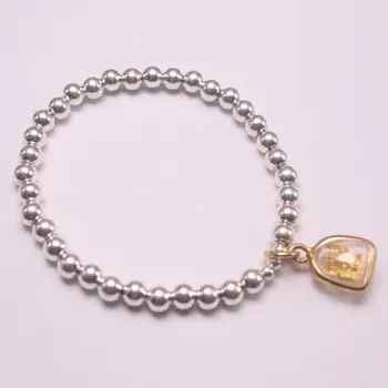 

Real Silver 925 Bracelet Chain For Women Girl Silver Small Beads 5mm Ctystal Charms Beads Lucky Bag Cat Bracelet 17cmL Buddha