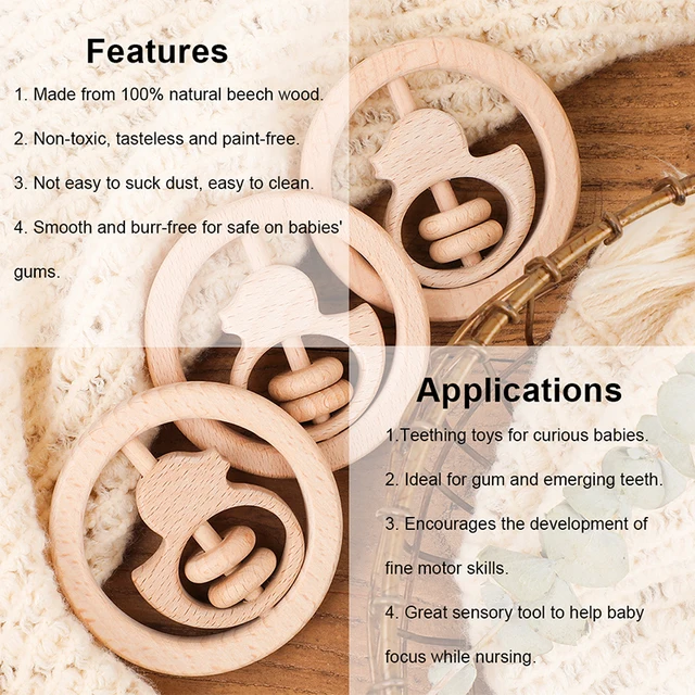1pc Baby Toys Wooden Rattle Animal Birds Moon Ring Bpa Free Montessori Educational Toy Toddler Rattle Newnorn Gifts For Kids Toy 3