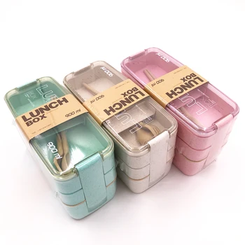 

3 Layer Lunch Box Healthy Material Wheat Straw Bento Boxes Microwave Dinnerware Food Storage Container 900ml