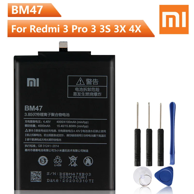 Xiao Mi оригинальная запасная батарея для телефона BM47 Xiaomi Redmi 3 3S 3X Redmi3 4X Pro