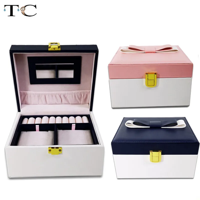 

2 Color Multi-Function Storage Box Leather Jewelry Box Multi-Layer Large-Capacity Jewelry Organizer Case with mirror