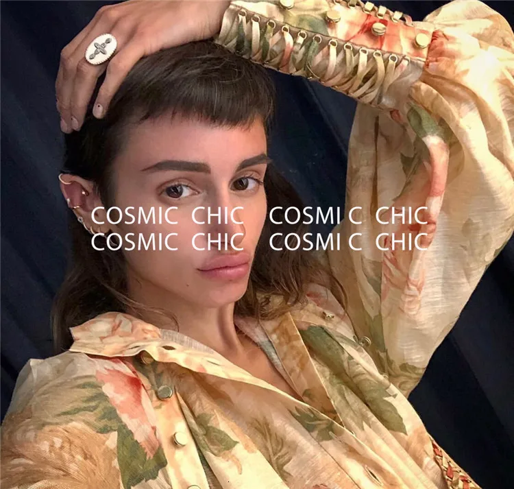 Cosmicchic подиумное винтажное платье макси с цветочным принтом, Необычные Вечерние платья с длинным рукавом-фонариком, элегантное женское платье с поясом