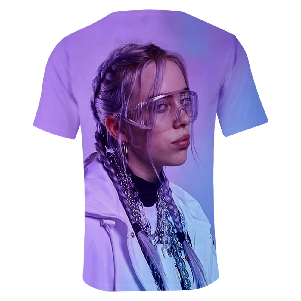 Billie Eilish популярная 3DT рубашка Женская Мужская модная Осенняя и летняя футболка с коротким рукавом Мужская и женская фиолетовая Повседневная рубашка