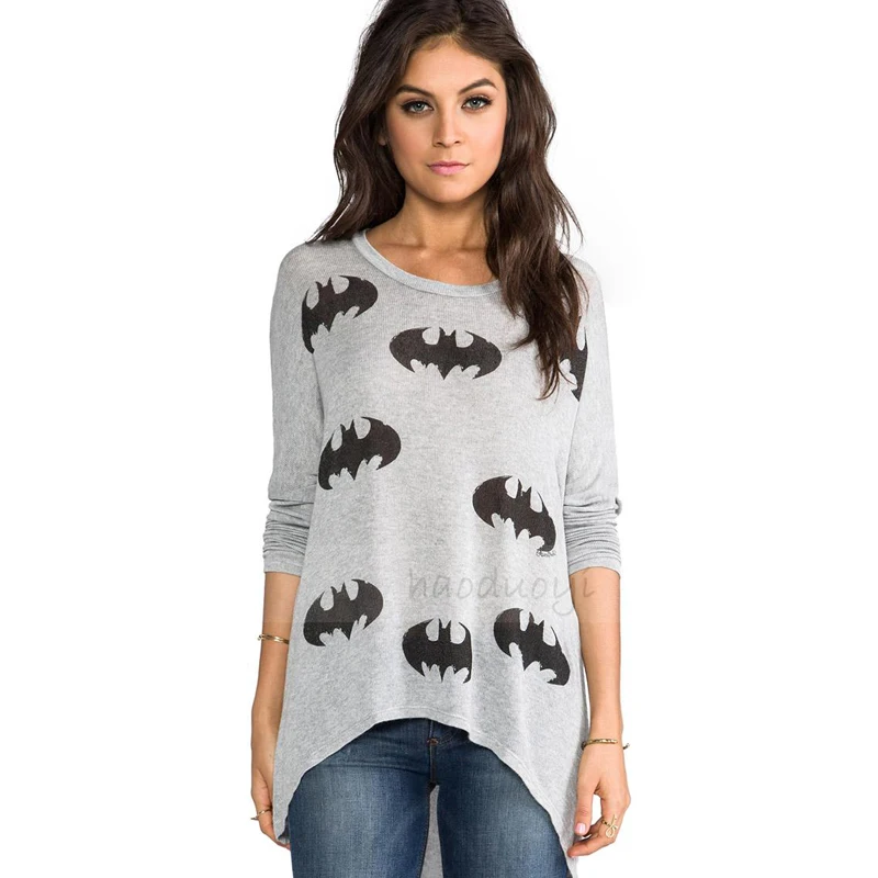 

Stylish Long Sleeve O-Neck T-shirt Women Casual Shirts Tops Halloween Bat Pattern Long T-shirt poleras de mujer moda