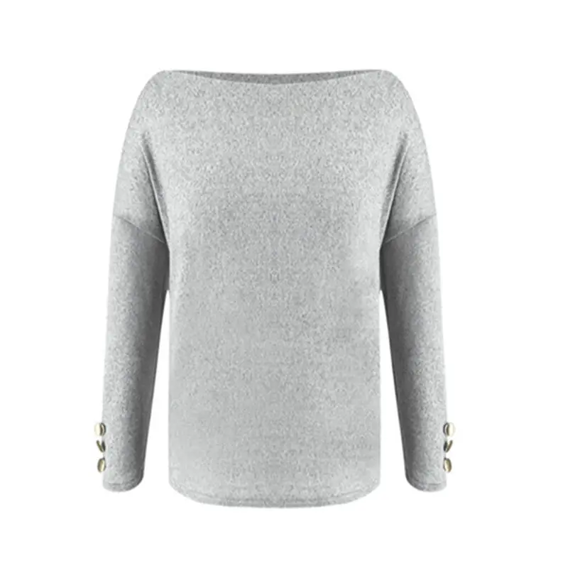Женский свитер с высоким воротом для офиса, вязаный свитер на пуговицах с рукавом, однотонный пуловер, повседневный тонкий вязаный топ с вырезом лодочкой PR400G - Цвет: Grey