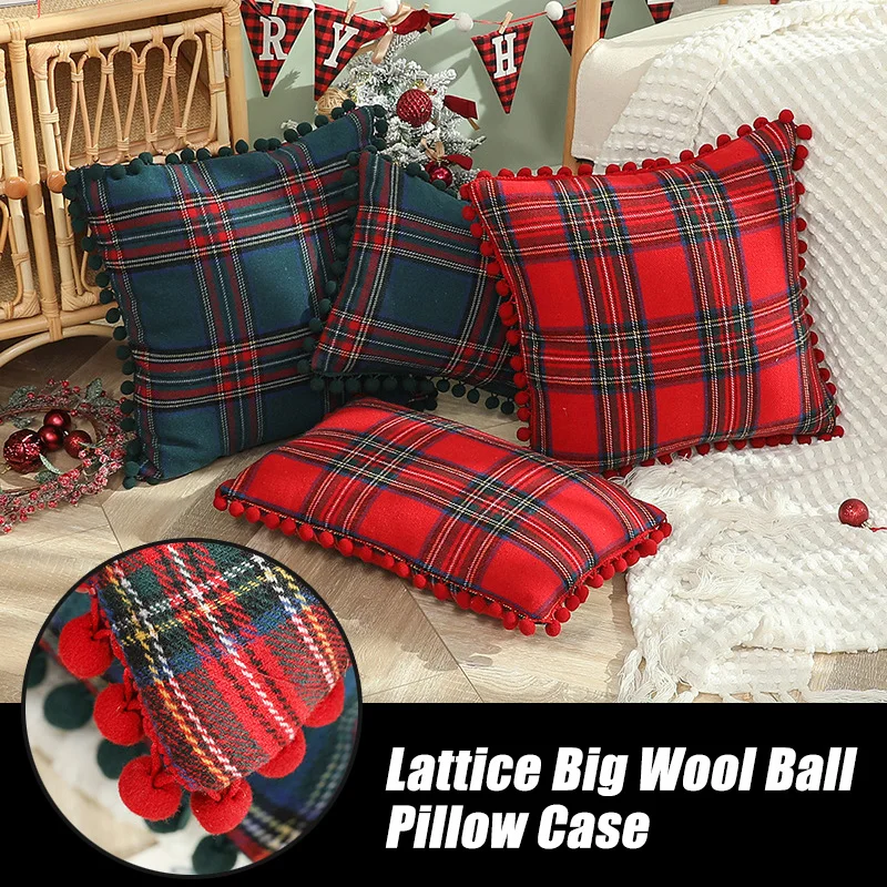 

Faux Wool Plaid Printing Square Throw Pillow Cover Home Bedroom Sofa Living Room Waist Rest Cushion Pillowcase