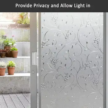 

Flower Privacy Window Film Frosted Glass Sticker Static Cling Non-Adhesive Door Window Covering for Home Kitchen Decoration