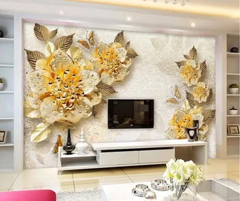 

CJSIR Custom Photo Wallpaper 3D Fresco, Gold High-grade Diamond Flower Jewelry Background Wall Papel De Parede Wall Paper