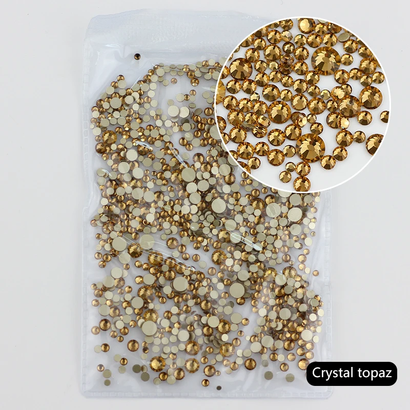 Crystal topaz Все цвета, разные размеры, без горячей фиксации, с плоской задней частью, прозрачные Стразы AB для дизайна ногтей, стразы для 3D украшения ногтей, блестки - Цвет: Crystal topaz
