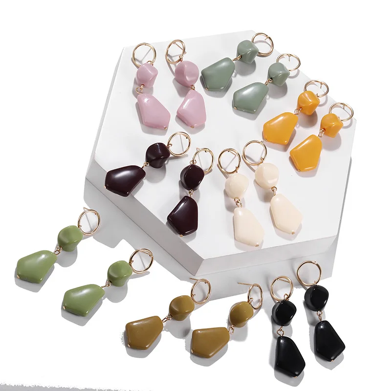

Candy Color Geometric Long Resin Earring ins Fresh Temperament Personality Irregular Acrylic Stitching Earrings Korea Trendy
