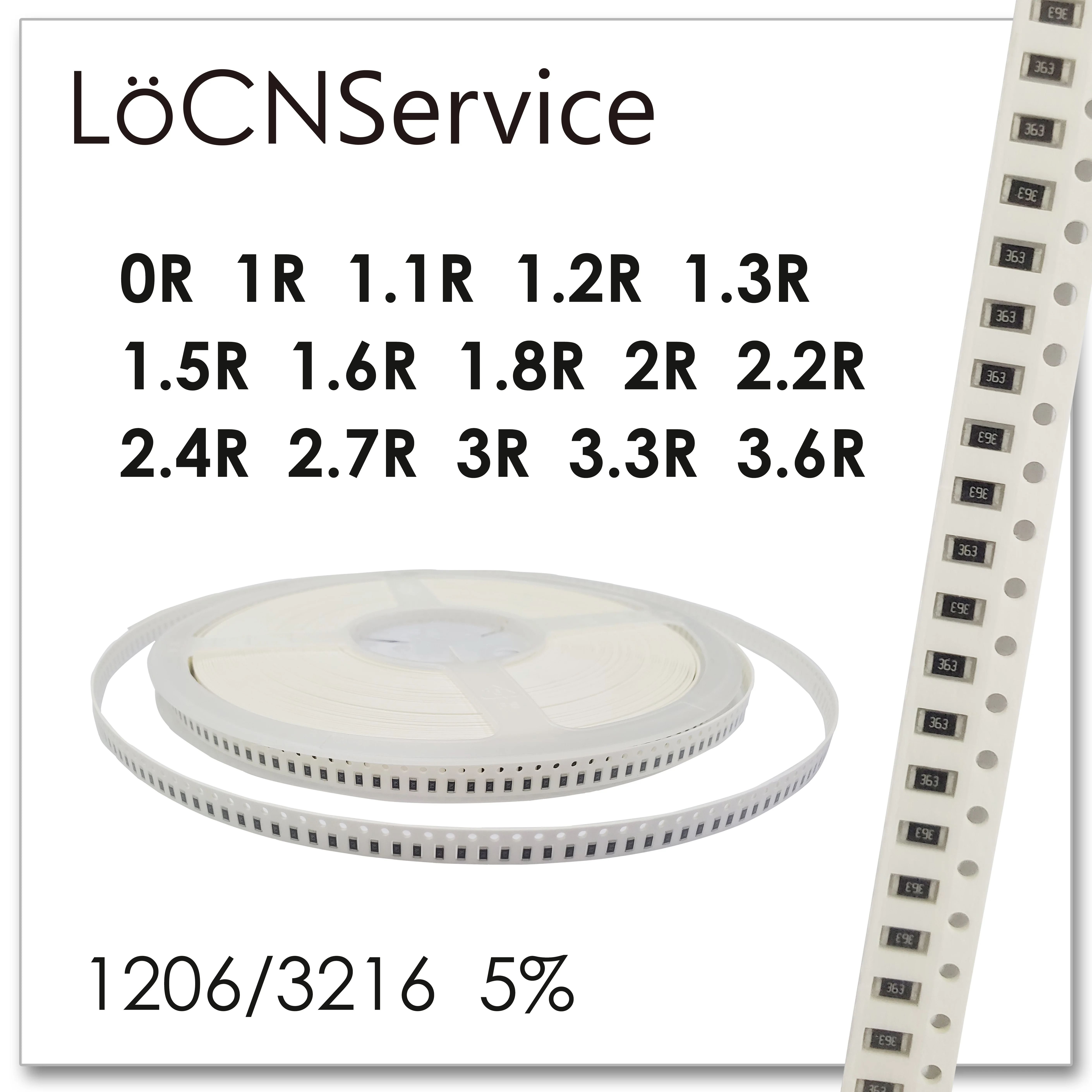 LoCNService 1206 J 5% 5000 шт. 0R 1R 1.1R 1.2R 1.3R 1.5R 1.6R 1.8R 2R 2.2R 2.4R 2.7R 3R 3.3R 3.6R smd 3216 резистор Ом|Запасные