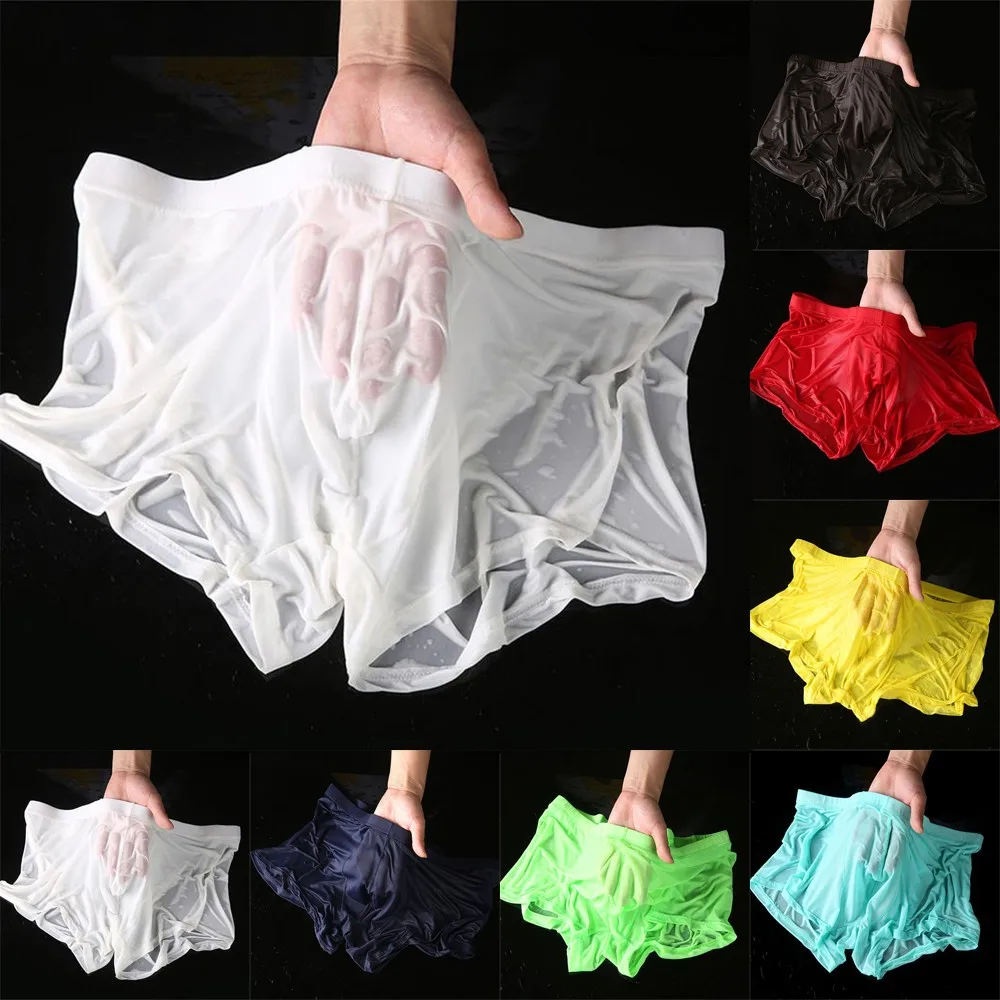 Men Wet Seductive Sexy Boxer Briefs Thin Transparent Underwear Shorts Trunks  Elastic Comfortable Soft Underpants Panties