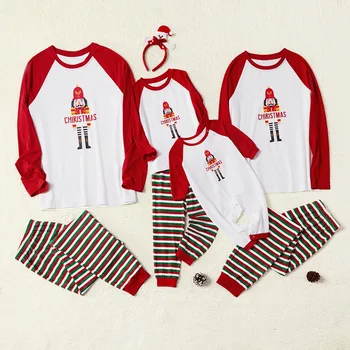 

2020 Christmas Family Matching Outfits Clothes Long Sleeve Xmas Print Top and Striped Pant Dad Mom Kid Baby Family Tracksuit