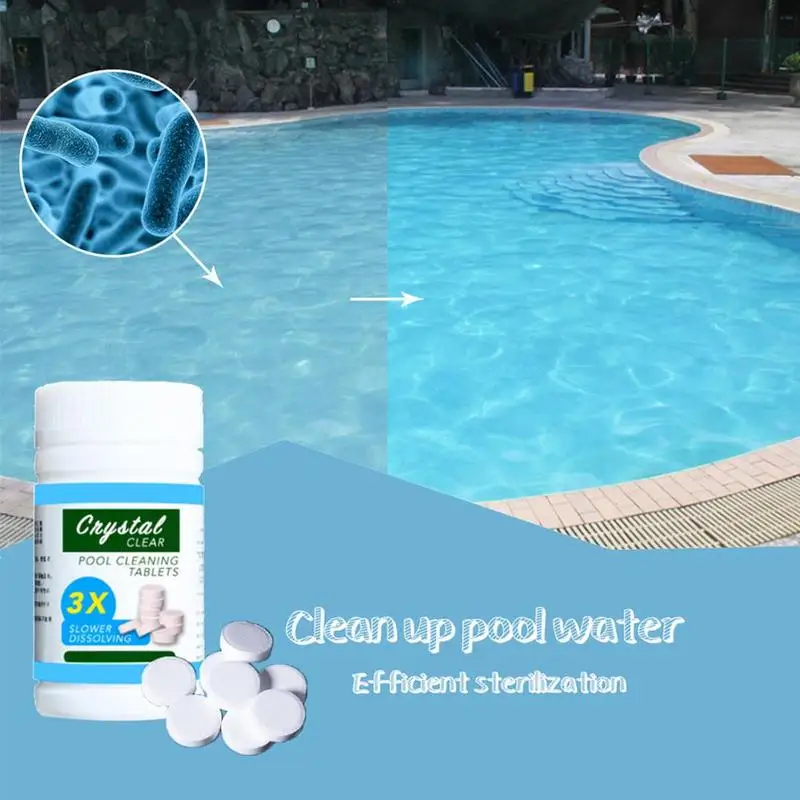 

50 Tablets/ Bottle Pool Cleaning Disinfection Effervescent Chlorine Tablets Cage Chemical Floater Magic Swimming Pool Clarifier