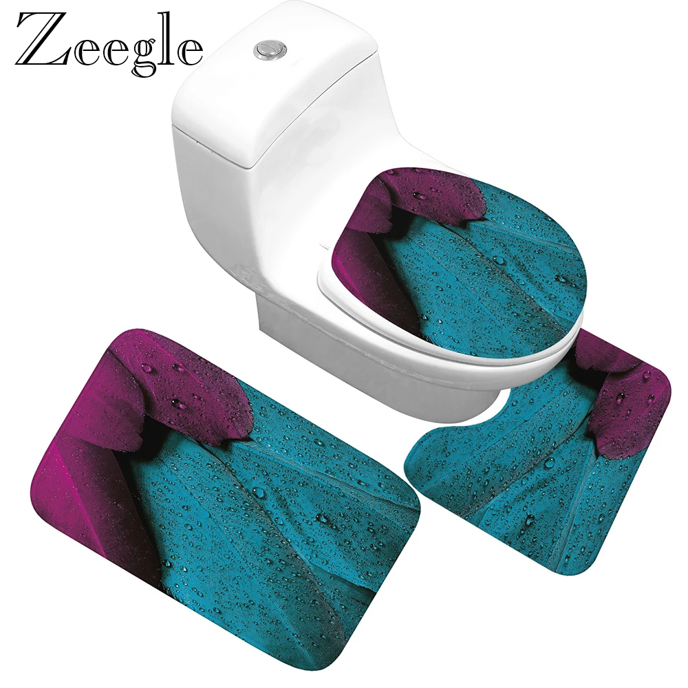 Zeegle 3pcs Bath Mat Set Anti-slip Bathroom Carpet Kitchen Rug Absorbent Indoor Mat Hallway Carpet Washable Bathroom Rug Set