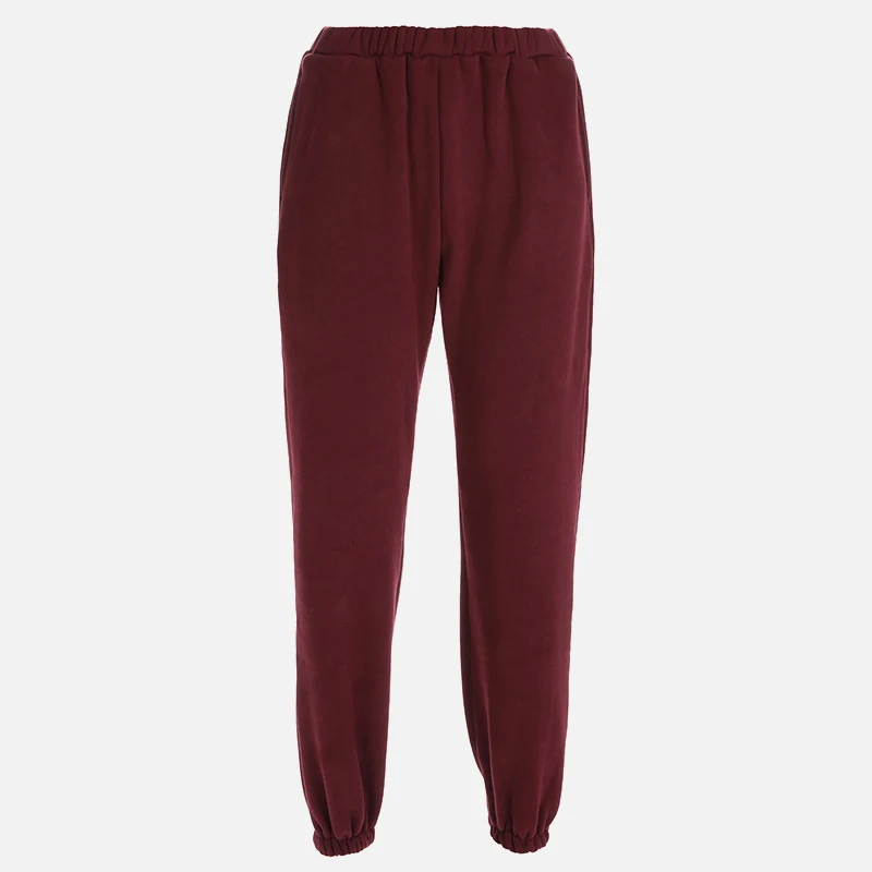 Wine Red-With velvet Женские брюки с высокой талией, однотонные свободные джоггеры, женские брюки, Осень-зима, женские спортивные штаны, Панк Капри, серый, желтый - Цвет: Wine Red-With velvet