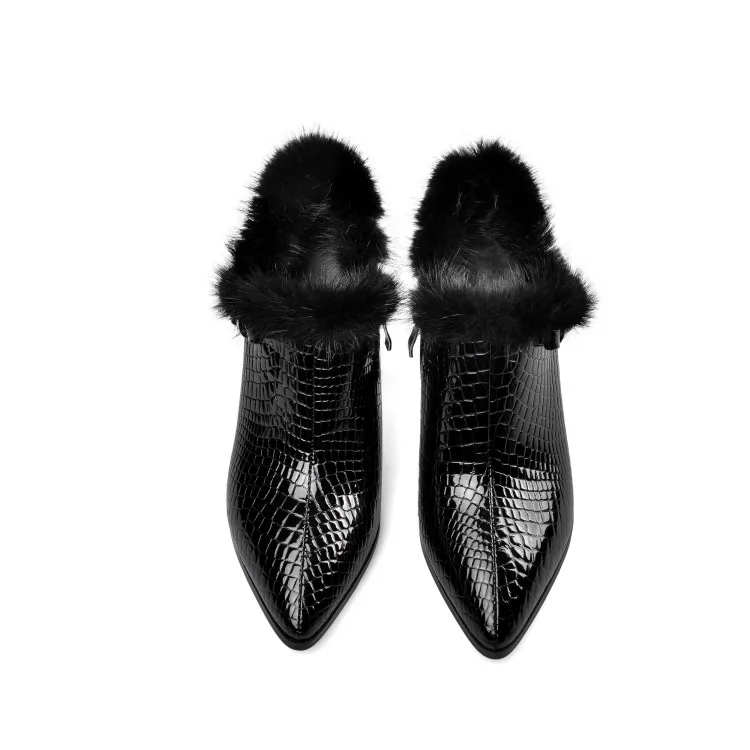 MLJUESE/; женские туфли-лодочки из коровьей кожи; зимние короткие плюшевые туфли с острым носком; Цвет Черный; на молнии; на высоком каблуке; под вечернее платье; размеры 34-42