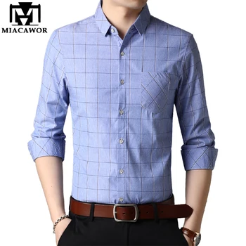 

MIACAWOR Spring Long Sleeve Shirts Men Brand Classic Casual Plaid Shirt Men Slim Fit Chemise Homme Mens Clothing C635