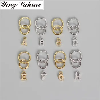 

ying Vahine 100% 925 Sterling Silver 1 Pair Annulus with 1pcs Alphabets Pendant English Letter Stud Earrings for Women