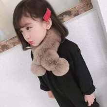 1 шт., милый плюшевый шарф с помпоном, мягкие детские теплые одноцветные шарфы с искусственным кроличьим мехом, детский модный шарф, подарки, зимняя уличная одежда