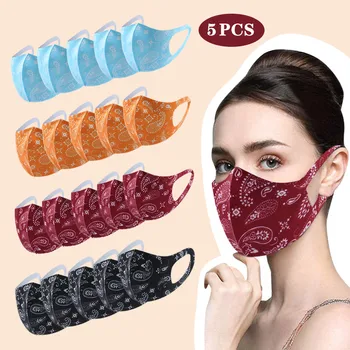 

PM2.5 Breathable 5pcs Adult Washable Reusable Dustproof Anti-spitting Protective Face Cover Masks Printing Face Mouth Mask