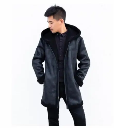 Новинка S/6Xl Мужская зимняя теплая Двусторонняя одежда куртки с капюшоном из искусственного меха кожаная верхняя одежда черная Осенняя поддельная меховая верхняя одежда K1208 - Цвет: black