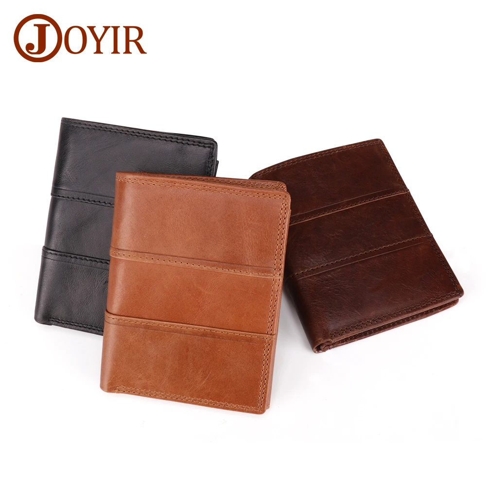 

JOYIR RFID Men Wallet Genuine Leather Short Wallets Male Multifunctional Crazy Horse Cowhide Male Purse Coin Pocket Card Holder