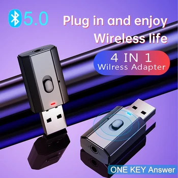 

Small USB Bluetooth 5.0 Dongle Audio Receiver Transmitter Handsfree Mini 3.5mm Jack AUX In-Car Wireless Adapter for TV PC