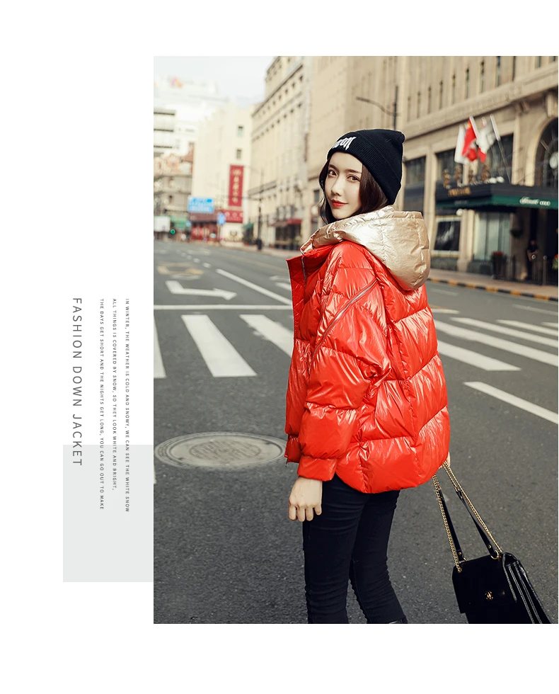 Female Glossy Down Parka Winter Jacket Women Large Sizes Thick Down Jacket Loose White Duck Down Coat Waterproof Outerwear