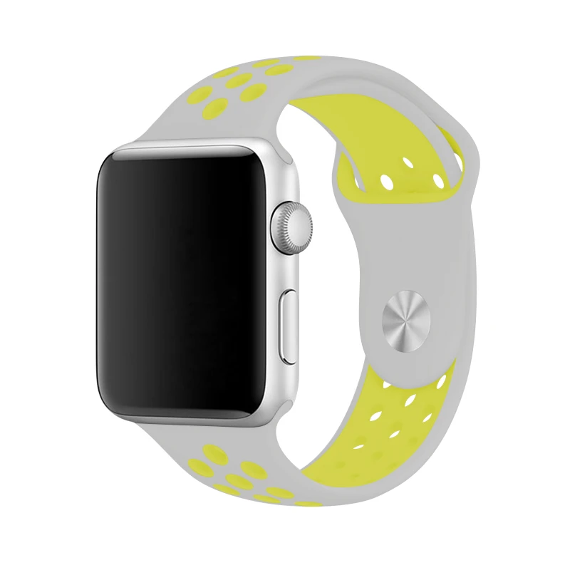 Силиконовые полосы спортивный ремешок для Apple Watch Series 5 4 серия Nike 40 мм 44 мм черный розовый браслет 38 мм 42 мм для Iwatch Series 3 - Цвет ремешка: Gray with yellow