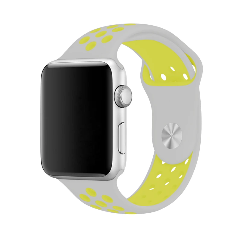 Gray with yellow Силиконовые полосы спортивный ремешок для Apple Watch Series 5 4 серия Nike 40 мм 44 мм черный розовый браслет 38 мм 42 мм для Iwatch Series 3 - Цвет ремешка: Gray with yellow