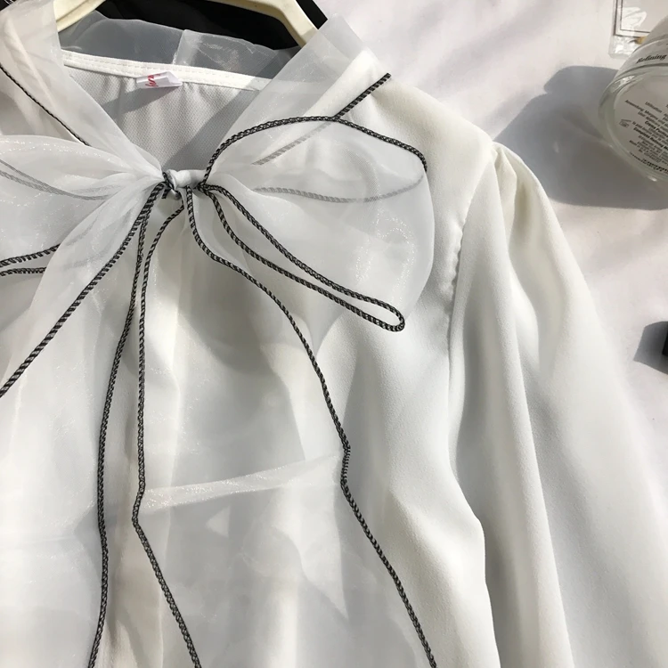 Neploe новая весенне-осенняя элегантная блуза со шнуровкой и бантом женская одноцветная шифоновая рубашка с длинными рукавами, облегающие Блузы 47027