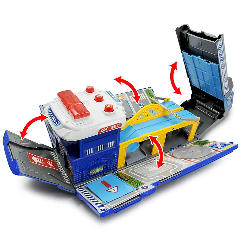 

Transformation Police Car Parking Lot Large Size Transformation Parking Lot Light Music Toy Transformation Parking Lot with 6 Ca