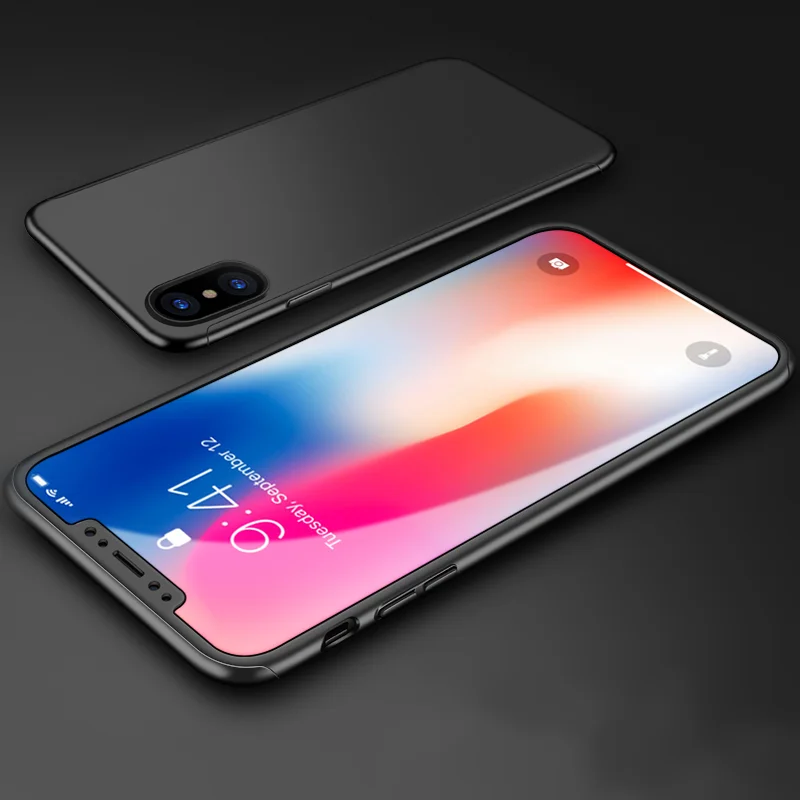 360 полный защитный чехол для телефона iPhone 8 7 6 6S Plus 5 5S SE противоударный чехол для iPhone X XR XS 11 Pro Max чехол s со стеклом - Цвет: Black
