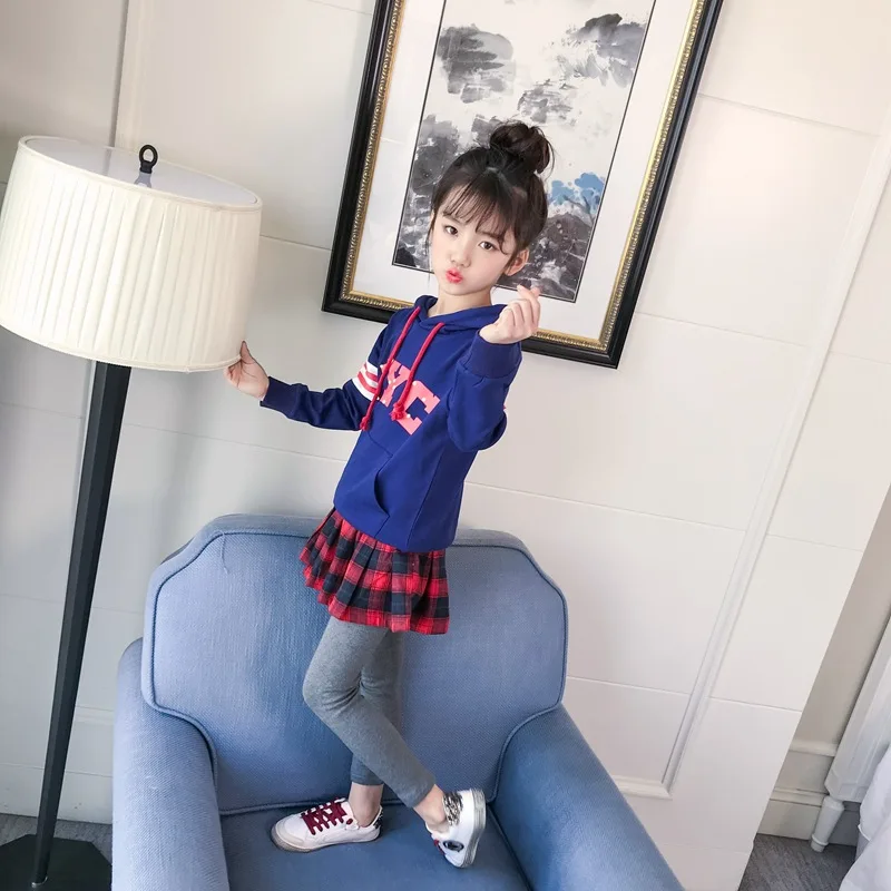 

Girls Western Style Spring And Autumn 2018 New Style Korean-style Fashion Set Middle And Large Children Plaid Culottes Two-Piece