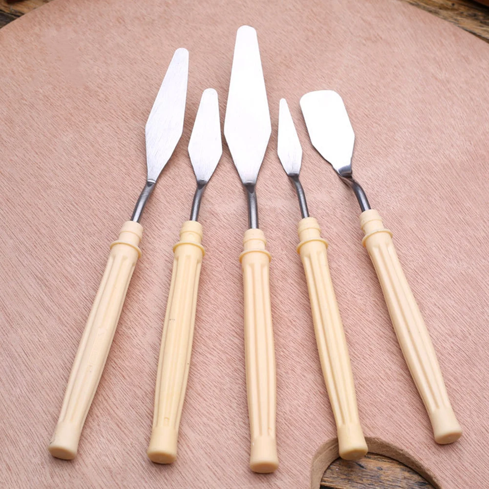 5Pcs Painting Tool Wood Handle Safety Palette Knives Scraper Compact Lightweight Accessories Smooth Professional Stainless Steel