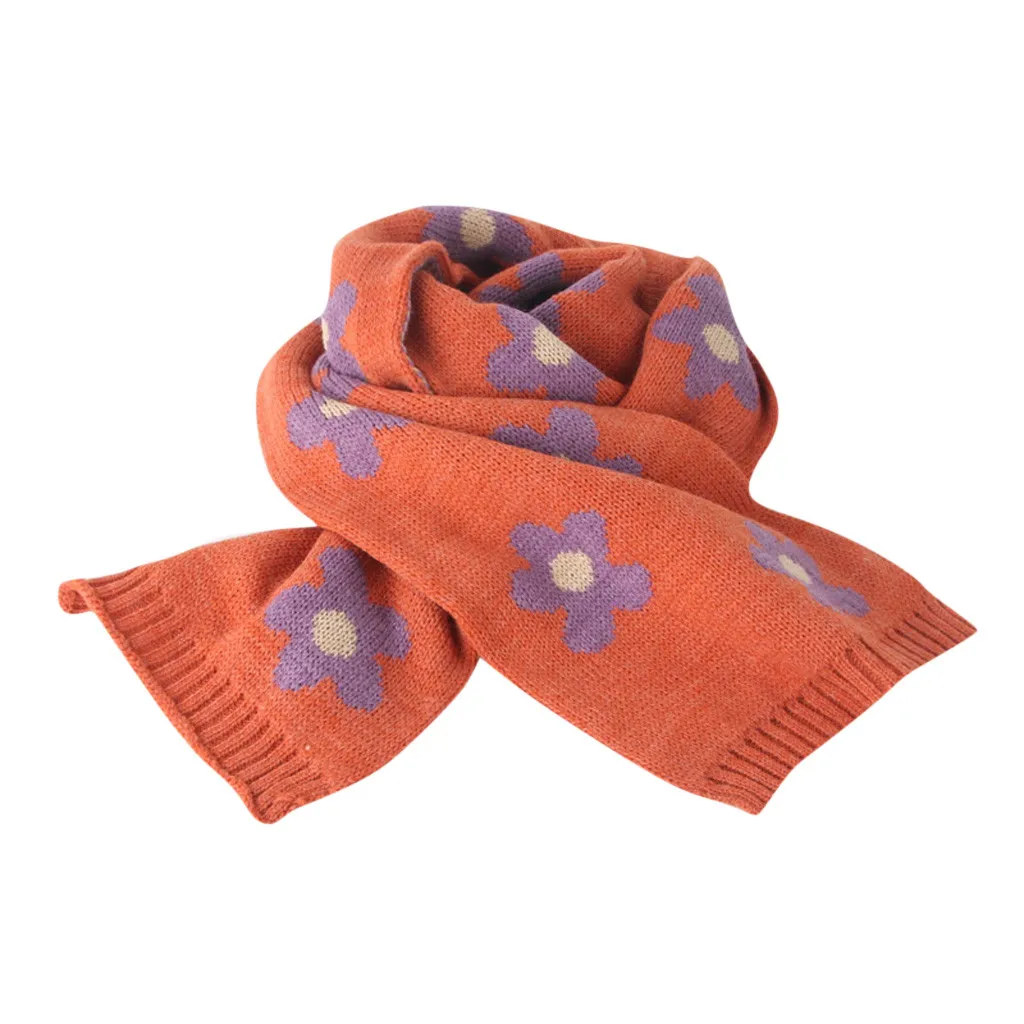 Вязаный шарф с цветком сливы; детские шерстяные шарфы для девочек; ветрозащитная длинная шаль; теплый зимний шарф для детей; Fecharpe Hiver Femme