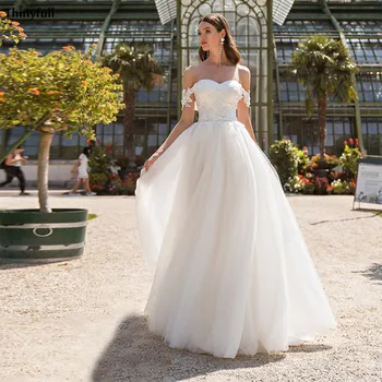 

Thinyfull Off Shoulder Wedding Dresses Boho Lace Appliques A-Line Princess Beach Mariage Gowns Vestidos Wedding Party Gowns