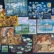 60pcs impressão galeria post-it notas van gogh monet mucha pintura arte bala diário acessórios estéticos papelaria