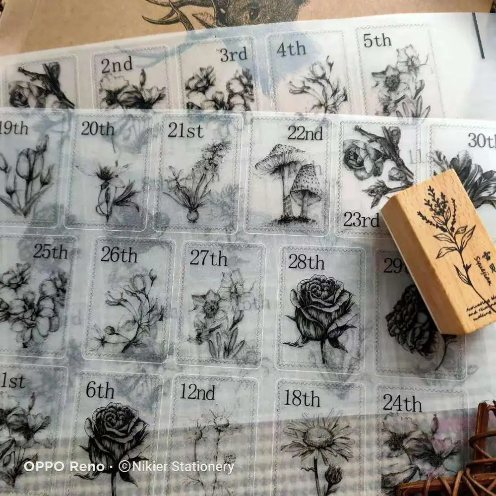21 Pcs//Sheet Retro Floral Plants Dairy Sticker Stationery Sticky Label DIY Craft