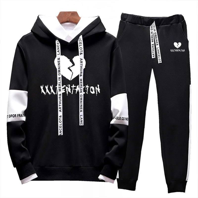 Men's new casual hip hop XXXTentacion printed sweatshirt set hoodies + pants 2 sets of pullovers Men's new casual hip hop XXXTentacion printed sweatshirt set hoodies + pants 2 sets of pullovers