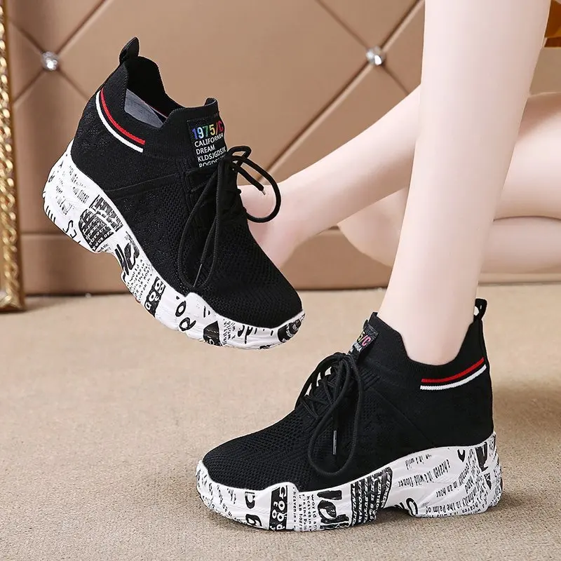 Women Sports Lace Up Fitness Running Chunky Platform Sneakers Trainers Size  3-8