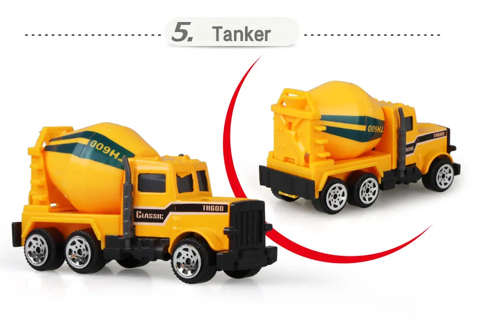 Carro de Engenharia Basculante de Veículo Educacional para Meninos e Crianças Clássico de Caminhão de Engenharia Fundido e 6 Tipos Mini Caminhão Brinquedo Modelo 15 para meninos e crianças, modelo clássico de caminhão de engenharia