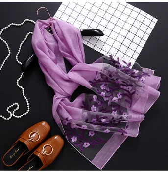 

Floral Bird Printed Women Gray Long Scarf And Shawl Female Fashion Design Hijab Bufanda