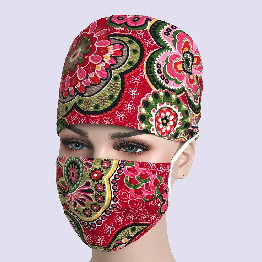 hat mask Sanxiaxin новая хлопковая мочалка шапки для женщин и мужчин больничные медицинские шапочки печать кошка в черном Tieback эластичные секции хирургические шапки - Цвет: hat mask